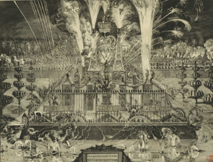 Fireworks in the Hofvijver, 1691, Fireworks in the pond, Feu d'artifice au vyver, print, book