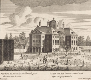 View of the side and back of Huis ten Bosch, Gesigt uyt het wester prieel van agteren, op syn cant,