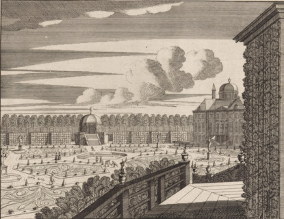 View of a part of the gardens of Huis ten Bosch, Gesigt uyt het oosterse cabinet van boven en over