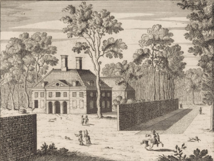 View of the castellan's house of Huis ten Bosch, 't Gesigt uyt de voorste plantagie op 't huys
