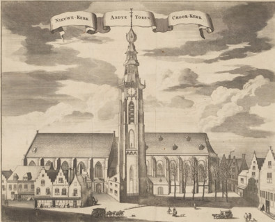 Nieuwe-Kerk. Abdye Toren. Choor-Kerk., View of the Nieuwe Kerk, Lange Jan and Koorkerk in