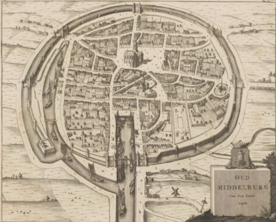 Old Middelburg of the Year 1400, Map of Middelburg, ca. 1400, print, book illustration, Map of