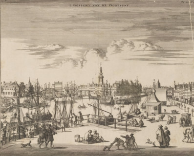 t Gesight van de Oostpunt, View of the harbor and city of Middelburg, print, book illustration,
