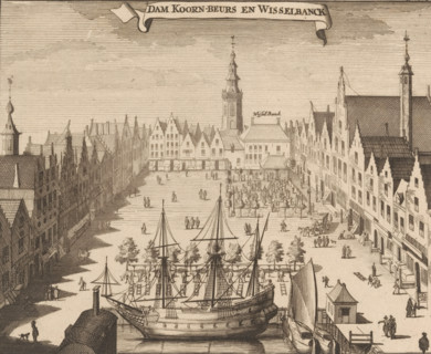Dam Corn Exchange and Exchange Bank, View of the Dam in Middelburg, print, book illustration, View