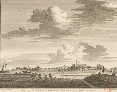 View of Brouwershaven, seen from the dike, 1745, The city of Brouwershaven seen from the Dike,