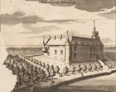 t Kasteel van Aldegonde, View of Aldegonde Castle, print, book illustration, View of Aldegonde