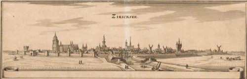 View of Zierikzee, Ziricksee, print, View of Zierikzee. Top middle the title., printmaker: Caspar