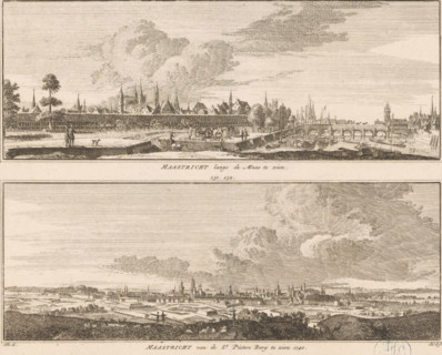 Two views of Maastricht, from the Meuse and from the Sint-Pietersberg, Maastricht seen along the