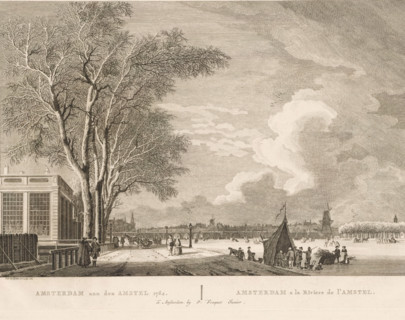 Amsterdam on the Amstel 1762, Amsterdam a la Riviere de l'Amstel, View of the frozen Amstel in