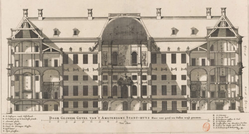 Cross-sectioned Facade of the Amsterdam City Hall. Its front facade to the east removed,