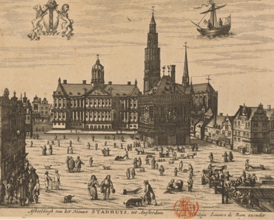 Image of the New Town Hall, in Amsterdam, View of the Town Hall, the New Church and the Weigh House
