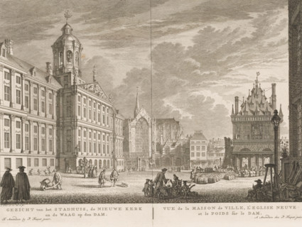 View of the City Hall, the New Church and the Weigh House on the Dam, Vue de la Maison de Ville,