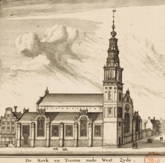 View of the west side of the Zuiderkerk in Amsterdam, The Church and Tower towards the West Side,