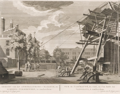 View of the Admiralty Magazine, and Shipyard, in Amsterdam, Vue de l'Amïrauté, du cotê, ou l'on
