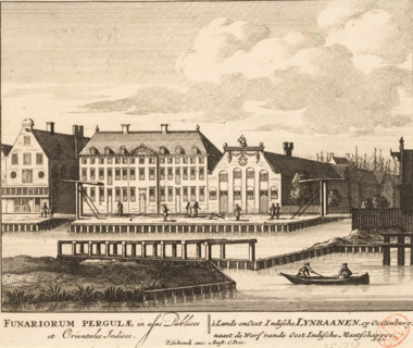 View of the ropewalks of the VOC and the Admiralty at Oostenburg in Amsterdam, Funariorum Pergulae