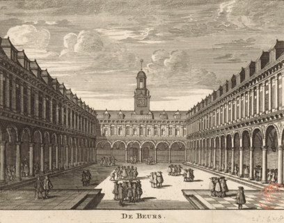 View of the courtyard of the Hendrik de Keyser Exchange in Amsterdam, The Exchange, print, book