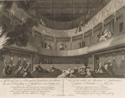 Hall of the theatre on the Keizersgracht in Amsterdam at the outbreak of the fire, 1772, Image of