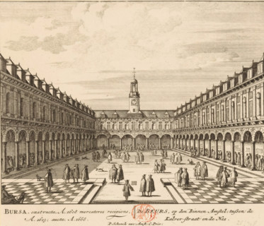 View of the courtyard of the Exchange of Hendrik de Keyser in Amsterdam, Bursa, extructa, A. 1608