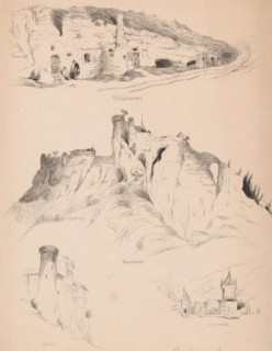 Views of the castles Rollingergrund, Ansembourg, Hohenfels and Schoenfels, print, printmaker: