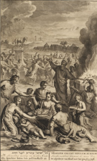 Dance around the Golden Calf, print, book illustration, The idolatry of Israel with the dance