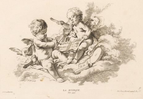 Music, La Musique, Livre des Arts, print, ornament print, Series number, 5, 6, Allegory of music.