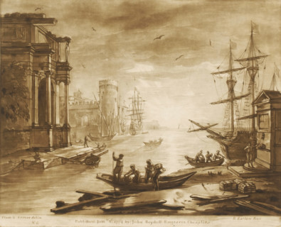 Harbour view with Roman building and fountain at sunset, Liber Veritatis. Or a Collection of Two