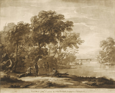 Forest landscape with figures crossing a river, Prints after drawings by Claude Lorrain, Liber