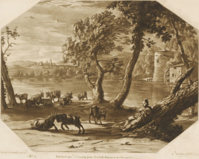 Landscape with shepherd and cattle on the bank of a river, Prints after drawings by Claude Lorrain,
