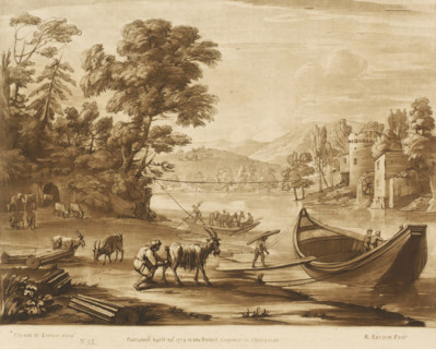 Landscape with cattle and ferry on a river, Prints after drawings by Claude Lorrain, Liber