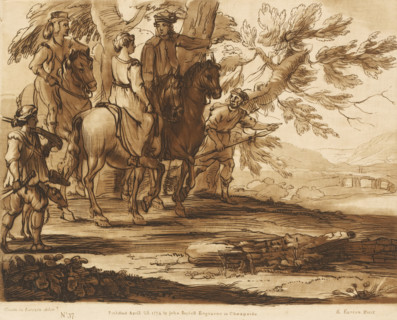 Landscape with three horsemen going hunting, Prints after drawings by Claude Lorrain, Liber
