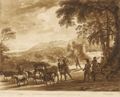 Landscape with a drover over a stone bridge, Prints after drawings by Claude Lorrain, Liber