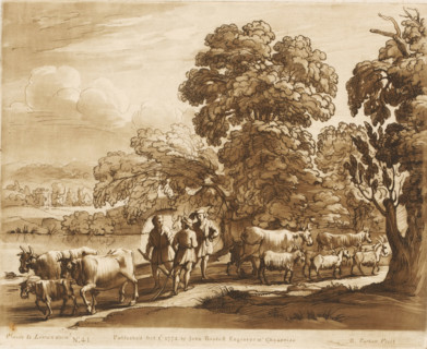 Landscape with cattle and three talking shepherds on a riverbank, Liber Veritatis. Or a Collection