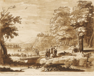 Landscape with Marsyas tied to a tree, Prints after drawings by Claude Lorrain, Liber Veritatis. Or