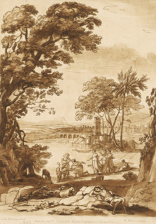 Landscape by a lake with the finding of Moses, Prints after drawings by Claude Lorrain, Liber