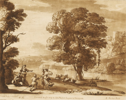 Landscape with five shepherds and cattle on a riverbank, Liber Veritatis. Or a Collection of Two