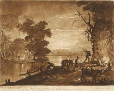 Landscape with figures on a bank lighting a fire, Prints after drawings by Claude Lorrain, Liber