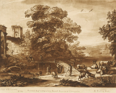 Landscape with cattle, fisherman and flight to Egypt, Liber Veritatis. Or a Collection of Two