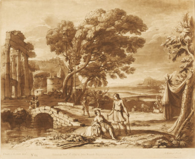 Coastal landscape with shepherd, shepherdess and ruin, Prints after drawings by Claude Lorrain,