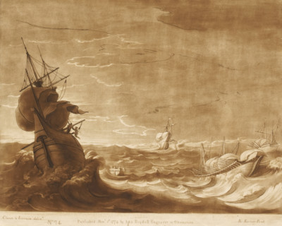 Storm at sea with figures fleeing from a ship, Prints after drawings by Claude Lorrain, Liber