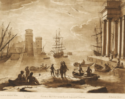 Seaport with the departure of Odysseus from the island of the Phoenicians, Prints after drawings by