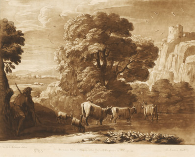 Landscape with shepherd, two goats and three oxen near a lake, Liber Veritatis. Or a Collection of
