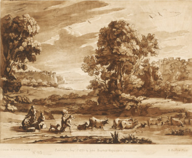 Landscape with two towns on hills and drovers crossing the river, Liber Veritatis. Or a Collection