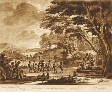 Landscape with dancing satyrs and nymphs, Prints after drawings by Claude Lorrain, Liber Veritatis.