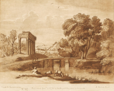 Landscape with stone bridge, ruin and three goats, Liber Veritatis. Or a Collection of Two Hundred