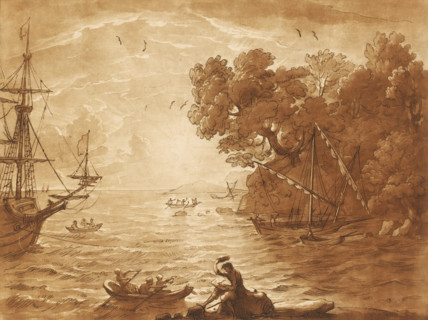 Seascape with draftsman sitting on the coast, Prints after drawings by Claude Lorrain, Liber