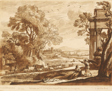 Landscape with Hagar and the angel near a ruin, Prints after drawings by Claude Lorrain, Liber