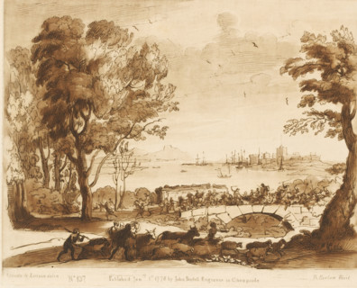 Coastal landscape with drovers and fight on a bridge, Liber Veritatis. Or a Collection of Two