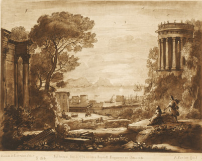 Coastal landscape with Apollo and the Sibyl of Cumae, Prints after drawings by Claude Lorrain,