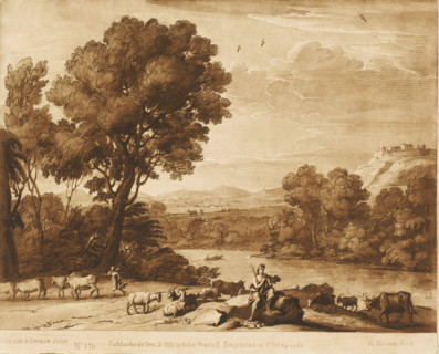 Landscape with Apollo and Mercury stealing the cattle, Prints after drawings by Claude Lorrain,