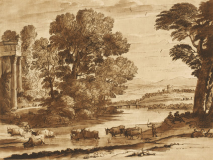 Landscape with ruins and cattle crossing a river, Prints after drawings by Claude Lorrain, Liber